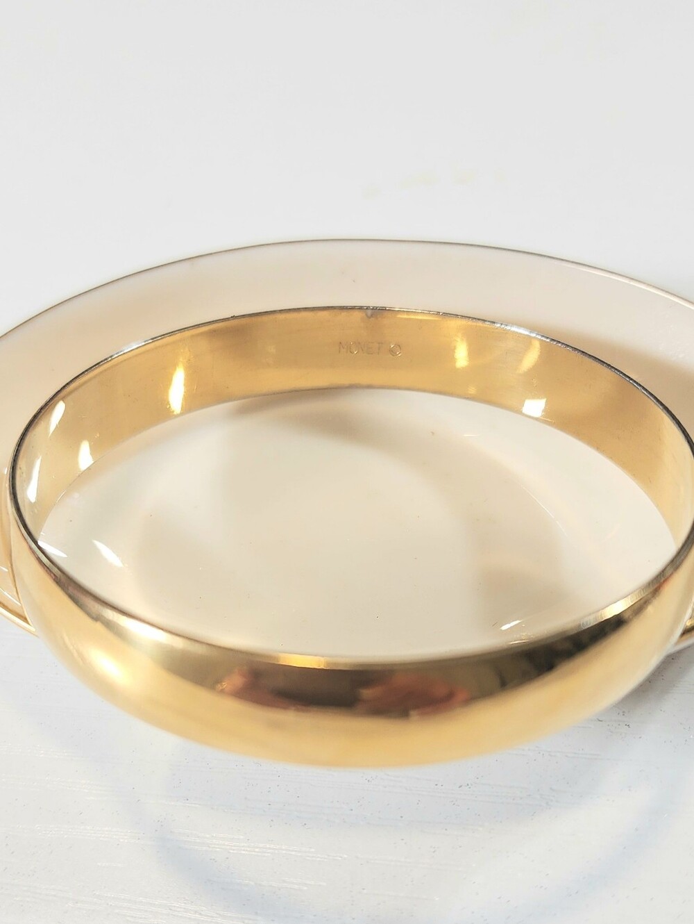 Vintage Monet Gold Tone Dome Bangle Bracelet Signed